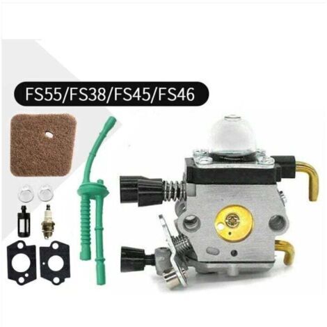 Carburateur pour Stihl FS55 FS38 FS55R FS55RC HL45 KM55 FS80 FR85 FH75 FS45 FS46 FS74 FS75 HL75 HS70 C1Q-S63 C1Q-S69 Moteur Cutter Trimmer avec Joint Bougie D'Allumage Éponge Filtre Tuyau (1/4)