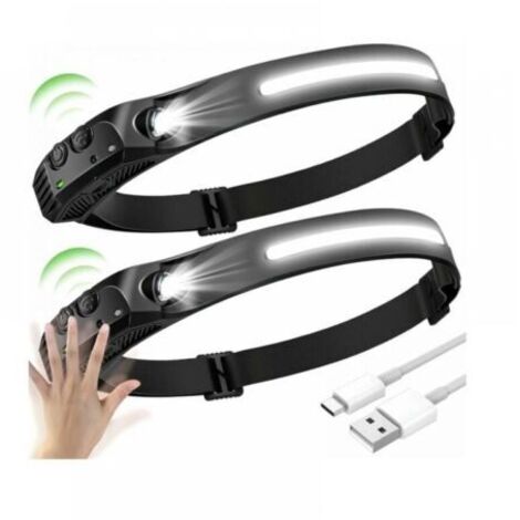 2 Stück LED-Stirnlampe, LED-Stirnlampe mit Sensor, wasserdichte, über USB wiederaufladbare LED-Stirnlampe (1/5)