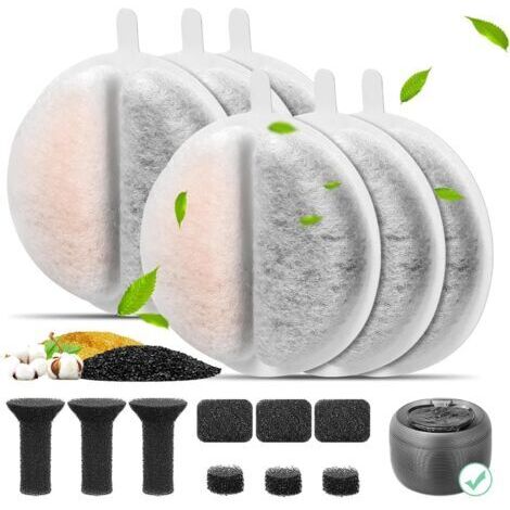 6er-Pack Wasserbrunnenfilter für Katzen, kompatibel mit 2,5L-Katzenbrunnen, Ersatzfilter mit Aktivkohle/Schaumstoff/Schwamm für 84 FL oz-Trinkbrunnen für Haustiere (1/5)