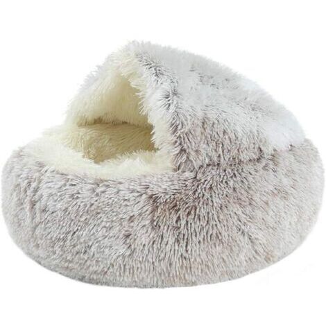 Rundes Bett für Hunde und Katzen - Heller Kaffee 40cm, weicher und warmer runder Plüschstoff für Haustiere, dicke und extra weiche Matratze, bequeme tiefe Matratze für Herbst und Winter (1/5)