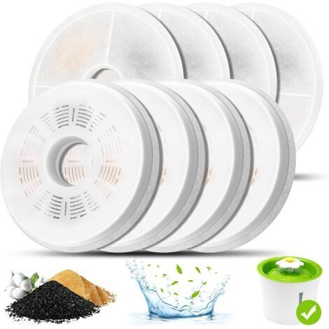 Katzenbrunnenfilter, 8er-Pack Ersatzfilter für 3L Katzenbrunnen, Aktivkohle- und Ionenaustauscherharzfilter Kompatibel mit dem 3L Flower Cat Water Fountain (1/5)