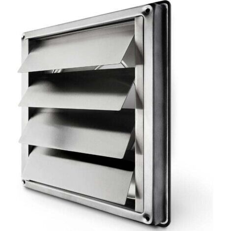 Belüftungsgitter 150 mm Edelstahlgitter mit Rückschlagklappe, bewegliche Lamellen, automatische Schließung, Dunstabzugshaubengitter, witterungsbeständig/quadratisches Maß 184x184mm / Aeration Inox TRI (1/4)