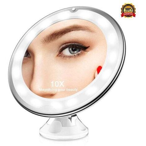 Promotion, Miroir Grossissant X10, LED-Reise-Kosmetikspiegel mit 10-facher Vergrößerung und Saugnapf, tragbarer Wand-Kosmetikspiegel mit Vergrößerung, 360°-Drehung, idealer Standspiegel für Rasur und (1/5)