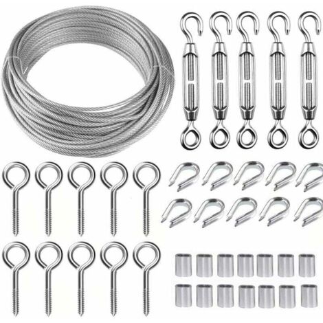 Kit de cable de acero inoxidable de 5 m/2 mm con tensor de alambre M5 de alta resistencia, kit de rollo de alambre para cercas, kit de barandilla de cable, tensores de alambre de jardín para plantas t (1/5)
