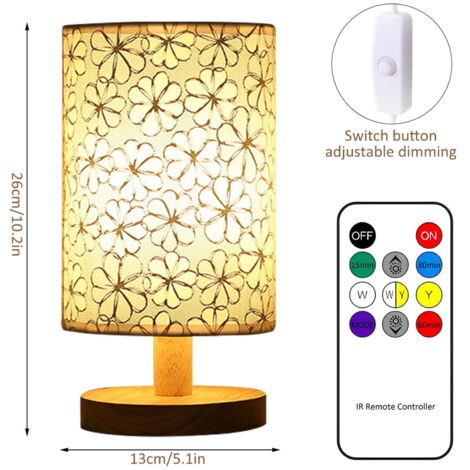 Stoff-Tischlampe, LED-Nachtlicht aus Leinen, Fernbedienung, warmweiß, Nachttischlampe, USB-betrieben, für Schlafzimmer, Wohnzimmer, Dekor (drei Farben einstellbar) (1/5)