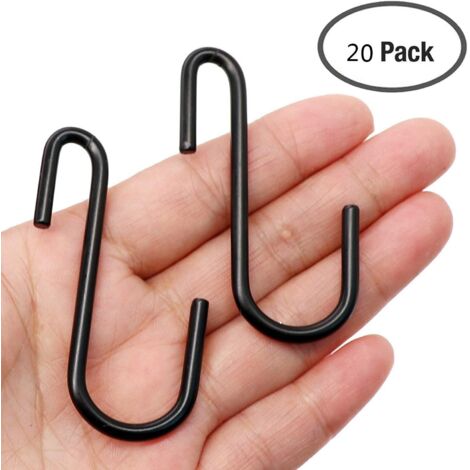 20er-Pack robuste schwarze S-förmige Haken für Küche, Bad, Schlafzimmer und Büro für Töpfe, Handtücher, Kleidung, Taschen, Pflanzen (1/5)