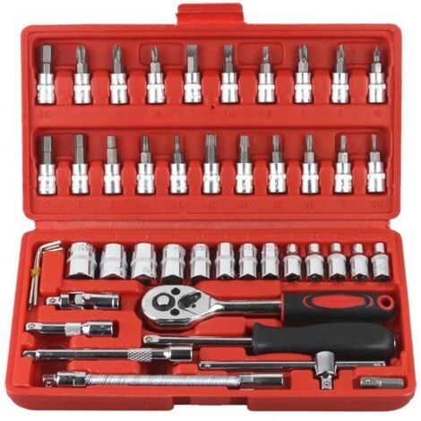 46-teiliger Steckschlüsselsatz mit 1/4-Zoll-Antrieb, Ratschenschlüsselsatz mit metrischen Stecknüssen und Verlängerungsstange für Autoreparatur und Haushalt (1/5)