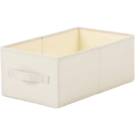 Beigefarbene, faltbare Aufbewahrungsbox aus Baumwollleinen, 47 cm × 27 cm × 20 cm, waschbare Aufbewahrungsbox mit Griff zur Aufbewahrung von Pullovern und Bettlaken, 1 Stück (1/5)