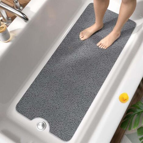 Rutschfeste Badematte 100 x 40 cm, extra lang, weicher PVC-Luffa, schnelltrocknend, ohne Saugnapf, grau (1/4)