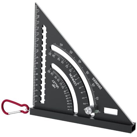 7-in-1-Zimmermannswinkel, 180-mm-Zimmermannswinkel aus Aluminium, Multifunktions-Anreißlehre, 0-90°-Winkelmesser, mit Haken, Bleistiftaufbewahrung, Lotfunktion (1/5)