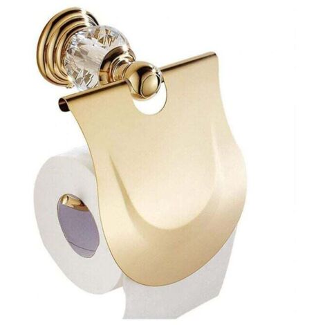 Porta rotolo di carta igienica lucido con sportello e distributore di carta igienica con coperchio finitura oro da parete in metallo dorato, accessori per il bagno (1/4)