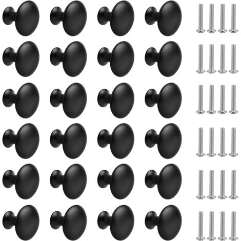 24 Stück mattschwarze Schubladenknöpfe, runde Schrankknöpfe, Möbelknöpfe mit Schrauben für Küchenschränke, Nachttische (30 mm)