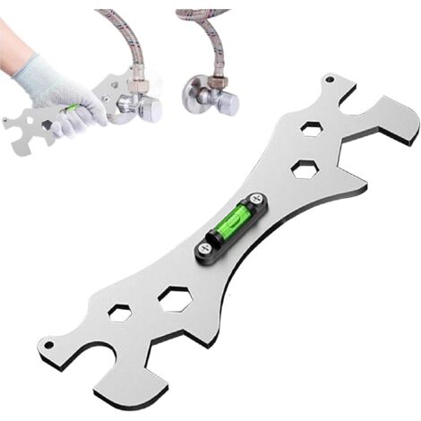 Duschschlüssel mit gebogenem Winkel, Multifunktionsschlüsselwerkzeug, Nivellierschlüssel mit gebogenem Winkel, Badezimmer-Reparaturschlüssel, multifunktionaler Duschschlüssel, für 8-10-12-23-24-mm-Sec (1/5)