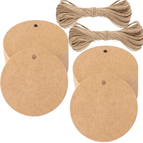 CSPARKV Geschenkanhänger aus Kraftpapier, 100 Stück, runde Etiketten, 5,5 x 5,5 cm, Kraftanhänger, Hochzeitsanhänger mit Schnur für Geschenke zu Weihnachten, Geburtstagen, Kommunion (braun) (1/5)