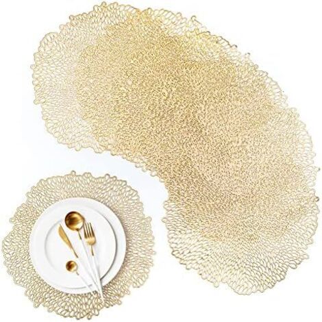 CSPARKV 38 cm goldenes Tischset, rundes Set mit 6 waschbaren PVC-Tischsets, rutschfest, Weihnachtsunterlage, geeignet für Tassen, Vasen, Tischsets (1/5)