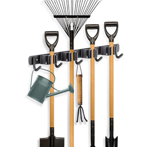 2er-Pack Besenhalter zur Wandmontage – 4 Halter und 5 Haken – Robuster Besenhalter aus Edelstahl für Zuhause, Küche, Garten, Waschküche (schwarz)