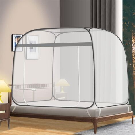 Tragbares Moskitonetz für Gartenbett - Kingsize (200 x 183 cm - Grau)