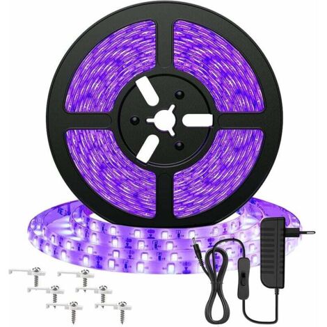 m UV-LED-Streifen, Schwarzlicht-LED-Streifen, Triomphe 12 V 2835 LED-Streifen, violettes Licht, 300 ultraviolette LEDs, Umgebungsbeleuchtung für Halloween, Weihnachten, DJ-Party, Disco, Körperbemalung (1/5)