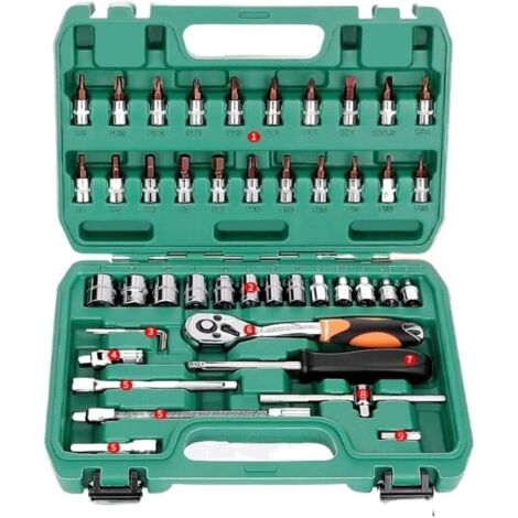 Handwerkzeug-Set für Autoreparaturen – Mechaniker-Werkzeugset mit Steckschlüsseln, Ratschenschraubendrehern, robuster Stahl, korrosionsbeständig, für den privaten und professionellen Gebrauch (46-teil (1/4)