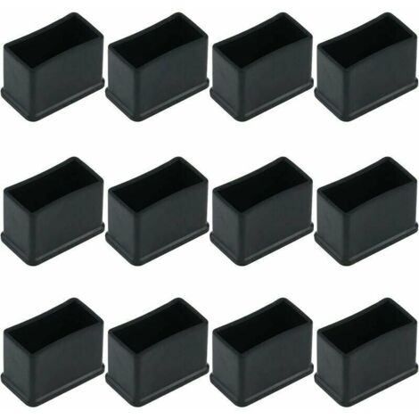 Set mit 12 rechteckigen Schutzkappen aus Gummifilz für Tisch- oder Stuhlbeine – Schwarz, 15 x 30 mm.