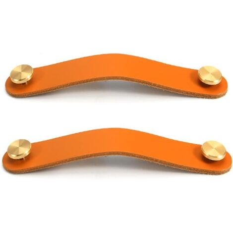 2er-Set Schranktürgriffe aus Messing und orangefarbenem Leder, Länge 130 mm, mit Schrauben, geeignet für Kleiderschränke und Küchen (1/5)