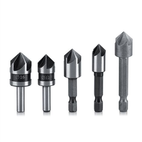 CSPARKV 5 Stück/Set konischer HSS-Senker, Kolostrum für Schaf-Vogel-Futterkäfig, industrieller Hochgeschwindigkeitsstahl, 5 Holzbearbeitungsschneider, Anfasen, Schneiden von Holz, Tischlerei (1/5)