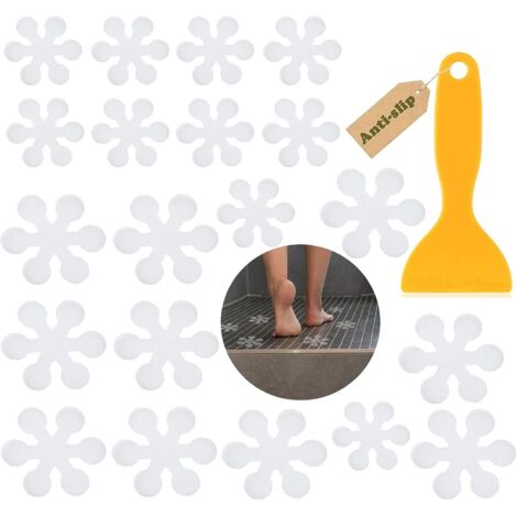 20 tiras antideslizantes para baño, pegatinas antideslizantes, tiras antideslizantes transparentes para ducha, para bañeras, escaleras y piscinas infantiles - Flores (1/5)