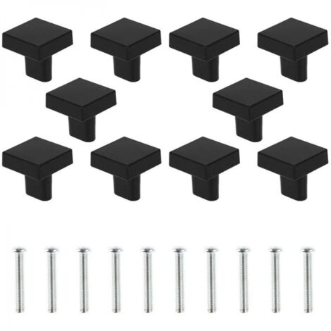 10 Stück quadratische Türknöpfe, Möbelgriffe aus Zinklegierung mit Schrauben für Schrank, Schublade, Kommode – Schwarz (1/4)
