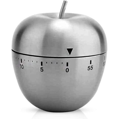 Küchenuhr in Apfelform, Edelstahl, mechanisch, rotierender Alarm, 60-Minuten-Timer zum Kochen (1/5)