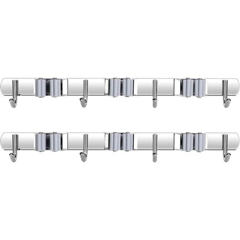 CSPARKV Mop-Besen-Clips, grau, 3 Clips und 4 Haken, Mop-Halter, starke Tragfähigkeit für großen Garten, Badezimmer, Küche (1/4)