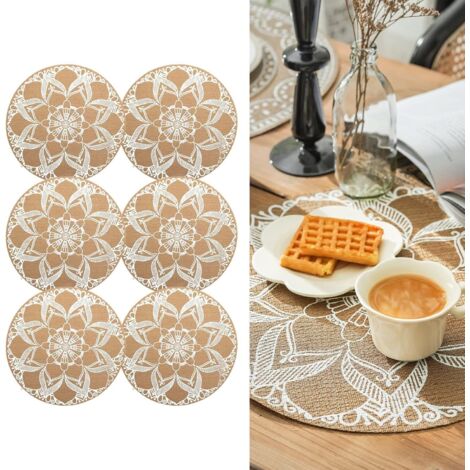 CSPARKV Set mit 6 runden Tischsets mit böhmischem Aufdruck, geflochtene PVC-Tischsets, waschbare, hitzebeständige, rutschfeste Tischmatte für den Esstisch in der Küche, im Restaurant (1/5)