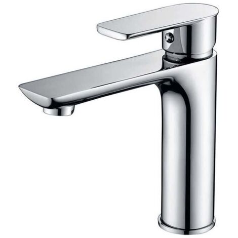 Waschtischmischer, niedriger Auslauf, Badezimmerarmatur, Hand für Waschbecken, Messingkörper, Kalt- und Warmwasser-Waschtischmischer mit Einhebel, Silber (ohne Schlauch)