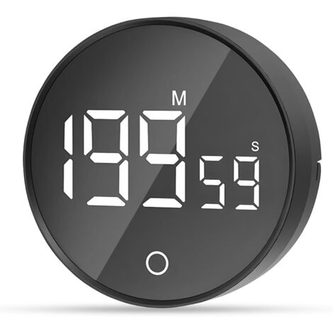 Magnetische visuelle Zeitschaltuhr, 60-Minuten-Countdown mit 3 Lautstärkestufen, Kurzzeitmesser, großes LED-Display – Schwarz (1/5)