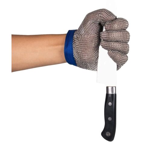 CSPARKV (25,5 × 25,5 × 25,5 cm)1 Stück blaue Sicherheits-Schneidehandschuhe 304L Stahlgeflechthandschuhe zum Kochen, Austernöffnen, Fleischschneiden und Holzschnitzen (1/3)