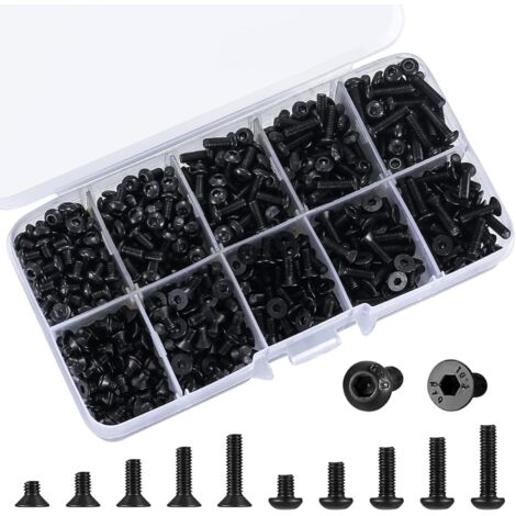 CSPARKV 720-teilige M3-Innensechskantschrauben mit Senkkopf, Maschinenschrauben mit Flachkopf für metrische 3D-Drucker, 4 mm/6 mm/8 mm/10 mm/12 mm (M3 Schwarz) (1/5)