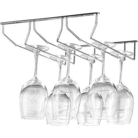CSPARKV 27 x 27 x 27 cm Silber, 3 Schienen, hängender Glashalter, Chrom-Stielglasregal, 27 cm, Weinglas-Aufbewahrungsregal aus Edelstahl für Küche, Bar, Restaurant (1/5)