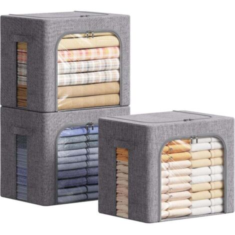 Set aus robusten Aufbewahrungstaschen mit Metallrahmen, faltbare Aufbewahrungsbox, Schrank-Organizer, Aufbewahrung unter dem Bett, Aufbewahrungsboxen für Kleidung, Decken, 40 l, Grau (1/4)