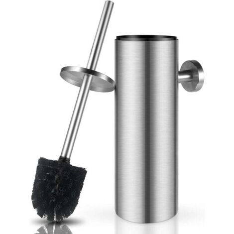 Toilettenbürste, Toilettenbürste aus Edelstahl, Toilettenbürste mit Spritzschutz inklusive, austauschbarer Bürstenkopf, Maße 8 x 8 x 39 cm (Silber) (1/4)