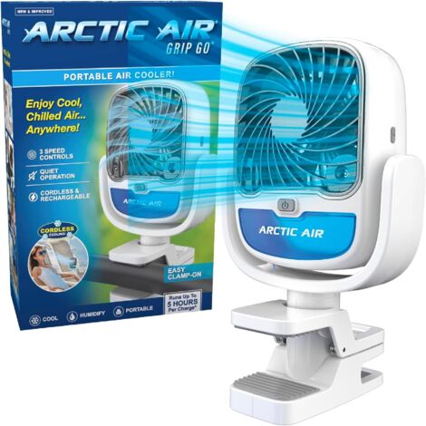 Tragbarer, kabelloser Ventilator mit 3 Geschwindigkeitsstufen, Universalklemme, 360°-Drehung, USB-Aufladung, 5 Stunden Akkulaufzeit, für Zuhause, Büro, Auto usw., weiß (1/5)