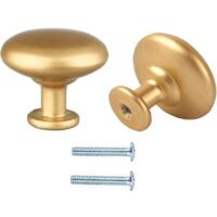 2 Stück Möbelgriff Küche Goldener Möbelknopf Runder Möbelgriff Küche Gold Matt Türknopf Küche 30mm Schubladenknopf Vintage für Möbel Schublade Schrank Küche Schrank, mit Schrauben