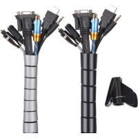 Kabelmanagement, 2er-Pack, flexibles Kabelmanagement, 2 x 3 m, PE-Kabelmanagement, Kabel-Organizer zum Aufbewahren oder Verstecken von Kabeln, Kabelmanagement (2,2 cm und 1,6 cm), Schwarz und Grau – R