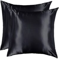 Satin-Kissenbezug, 60 x 60, 2er-Set, glatt, elegant, quadratisch, seidig, angenehm zu tragen, hautfreundlich, kühl, für den Sommer, Reißverschluss, für Zuhause und Hotel, Schwarz – TREETALK