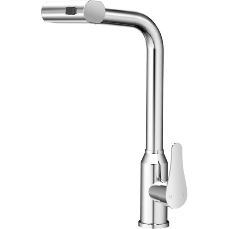 Robinet cascade de cuisine extensible haute pression avec douchette, robinet de cuisine avec 3 types de jet, rotatif à 360°, mitigeur de cuisine, en acier inoxydable chromé poli (1/5)