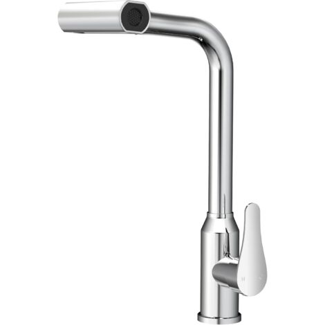 Robinet cascade de cuisine extensible haute pression avec douchette, robinet de cuisine avec 4 types de jet, rotatif à 360°, mitigeur de cuisine, en acier inoxydable chromé poli (1/5)