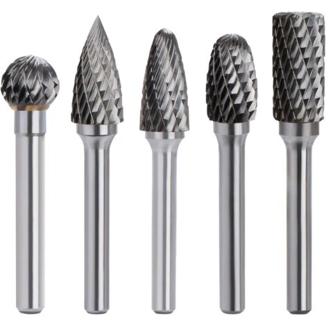 Kit de 5pcs Fraises Rotatives en Carbure de Tungstène Double Coupe Tige 6mm Tête 10mm Outil Dremel Perceuse Ponceuse Electrique Pour la sculpture sur métal, le polissage, la gravure