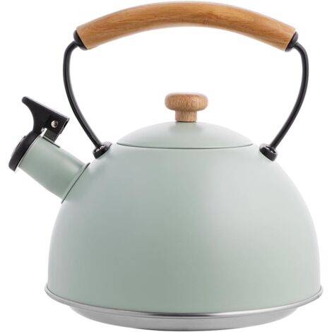 Bouilloire en acier inoxydable (2,5 l) Bouilloire à sifflet I Poignée en bois I Bouilloire non électrique I Compatible induction et gaz I Pour le thé et le café I Sifflet automatique I Couleur : ment (1/5)