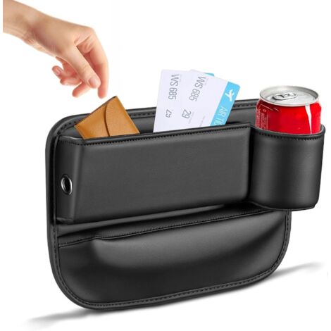 Organisateur D'écart de Siège de Voiture, Cuir Auto Boîte Rangement Siège, 30 x 20 cm Organisateur de Remplisseur D'espace pour Siège Auto, pour Clés, Portefeuille, Bouteille d'eau (Copilote) (1/5)