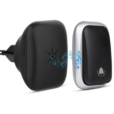 Sonnette sans Fil, Sonnette Auto Alimentée sans Batterie Requise Carillon de Porte sans Fil, Bouton Poussoir étanche à 150m de Portée avec 38 Carillons, Volume à 4 Niveaux et LED - Noir (1/5)