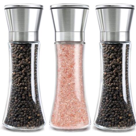 3 Pièces Ensemble de Moulins à Sel et Poivre en Acier Inoxydable, Poivre en Céramique de Qualité Supérieure avec Grosseur Réglable Moulin a Sel Poivrier Manuel pour la maison ou la cuisine, 200ML (1/5)