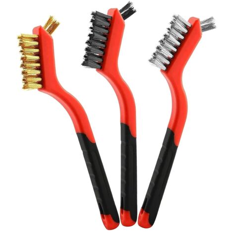 Lot de 3 brosses métalliques pour le nettoyage, brosse métallique (laiton, acier inoxydable et poils en nylon) pour une utilisation polyvalente, métal, cuisinière, évier, rouille et scories de (1/5)